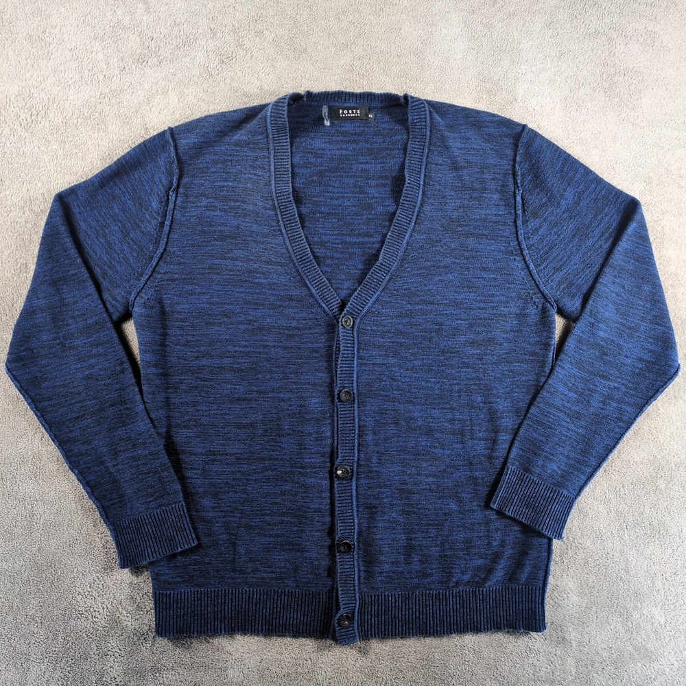 Forte Cashmere Cardigan Sweater Mens XL Blue Winter Button Front 100% Cotton